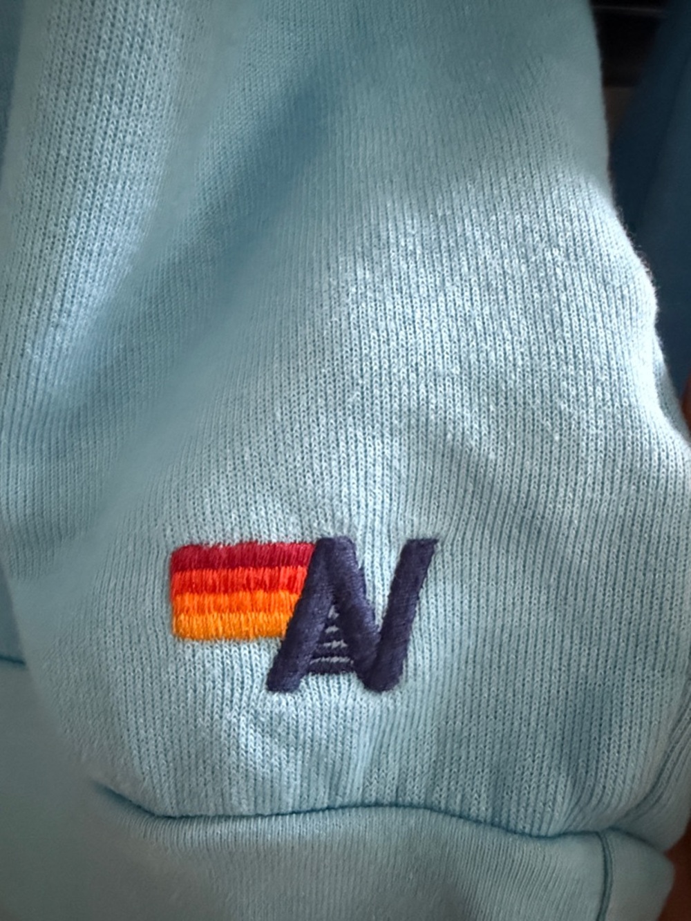 Aviator Nation Light Blue Sweatshirt with Rainbow Stripes EUC - Picture 3 of 6
